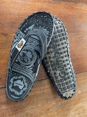 Men’s Black Flip-Flop Sandals with Patterned Insole NWOT